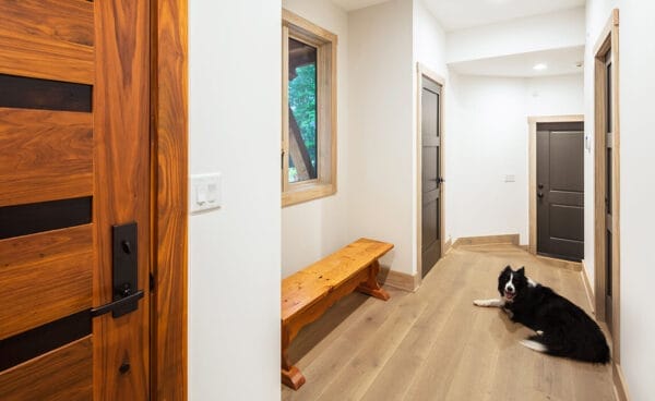 Custom home hallway with black and white lying down