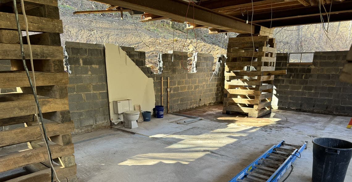 House jacked up to add space - basement view.